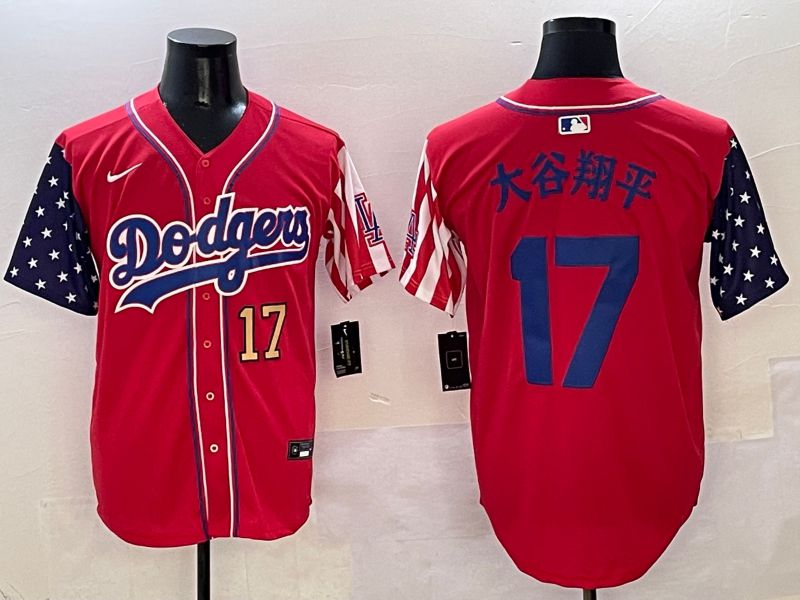 Men Los Angeles Dodgers 17 Ohtani Red a generation of national flags Joint name 2025 Nike MLB Jersey style 3